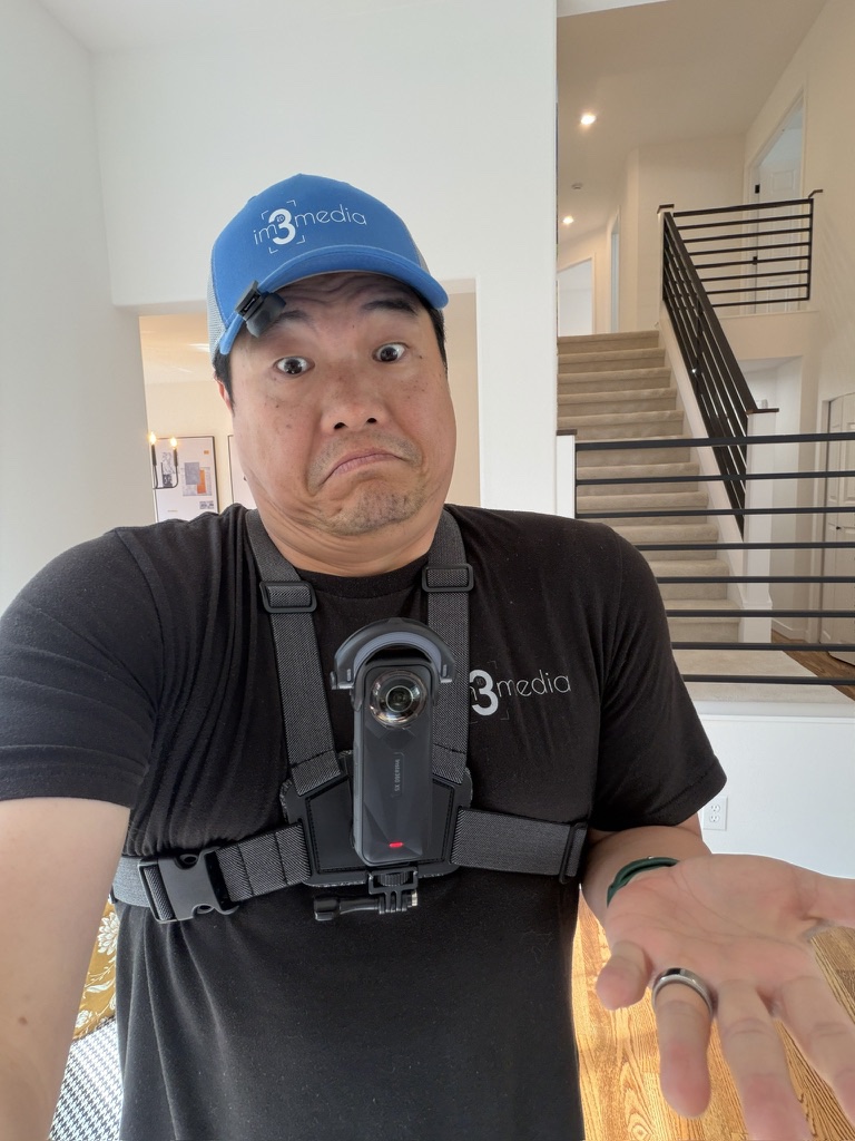 Jae Koh on a listing shoot with a chest-mounted camera